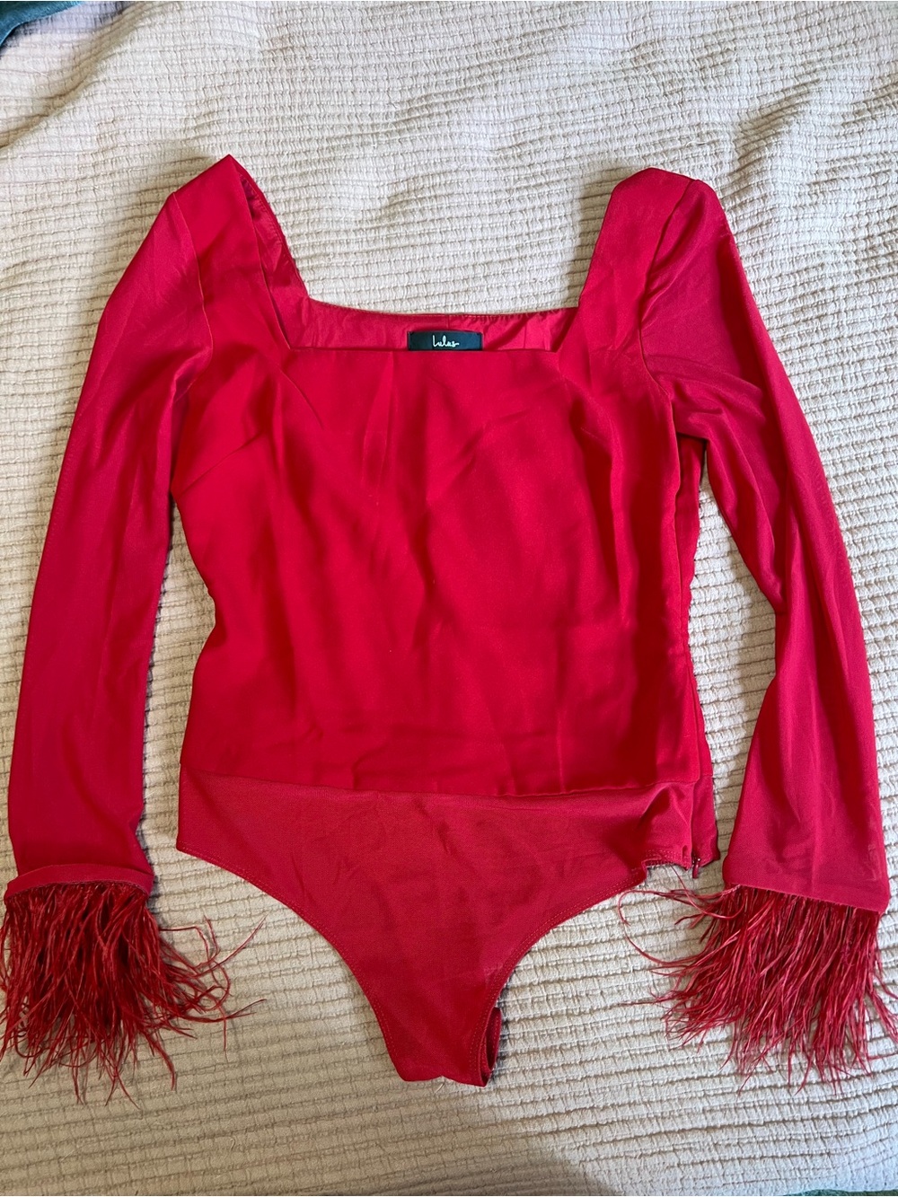 Lulu's Red Square Neck Bodysuit